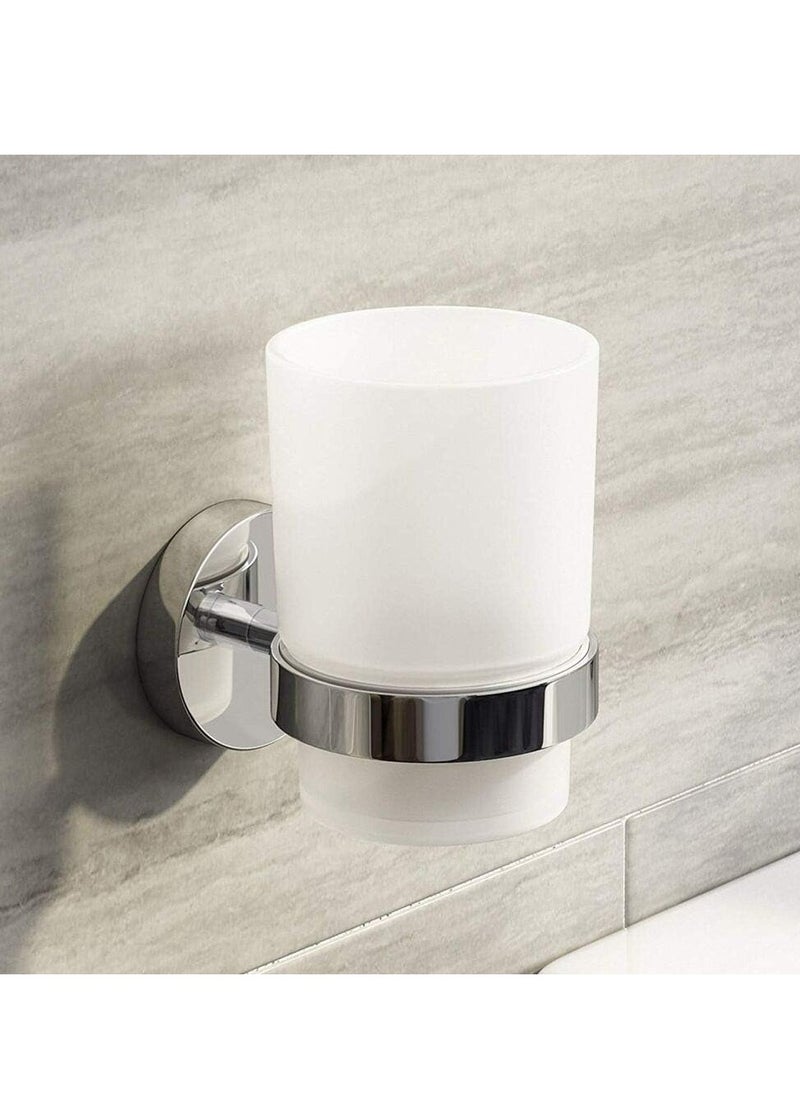 Wall-Mounted Toothbrush Holder Frosted Glass Tumbler Bathroom Toothpaste Round Cup Set