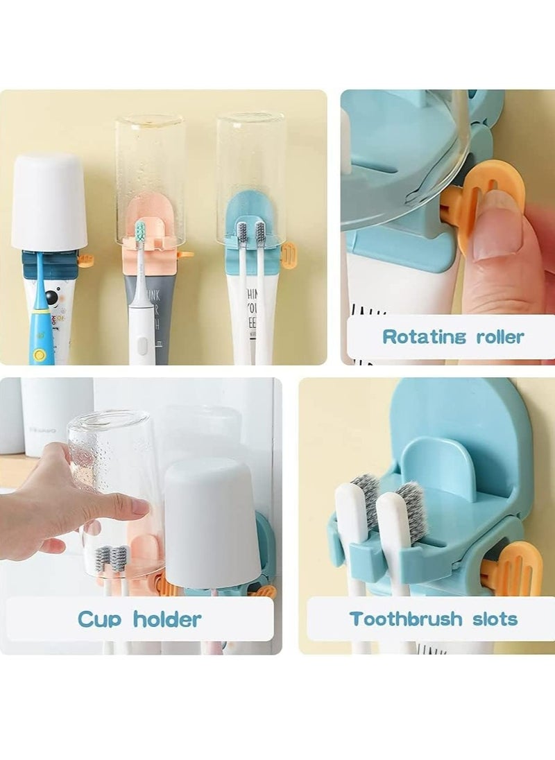 Toothbrush Holder Set Toothpaste Dispenser Squeezer for Family Washroom