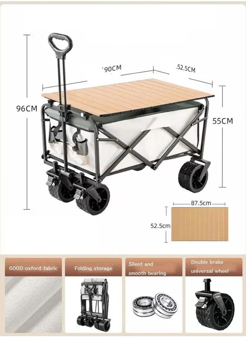 Durable Folding Folding Wagon Utility Outdoor Camping Cart With Double Brake Universal Wheel And Adjustable Handle