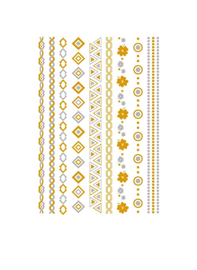 3 Sheets Metallic Gold Temporary Tattoos, Shimmer Waterproof Fake Tattoos Long Lasting Glitter Stickers