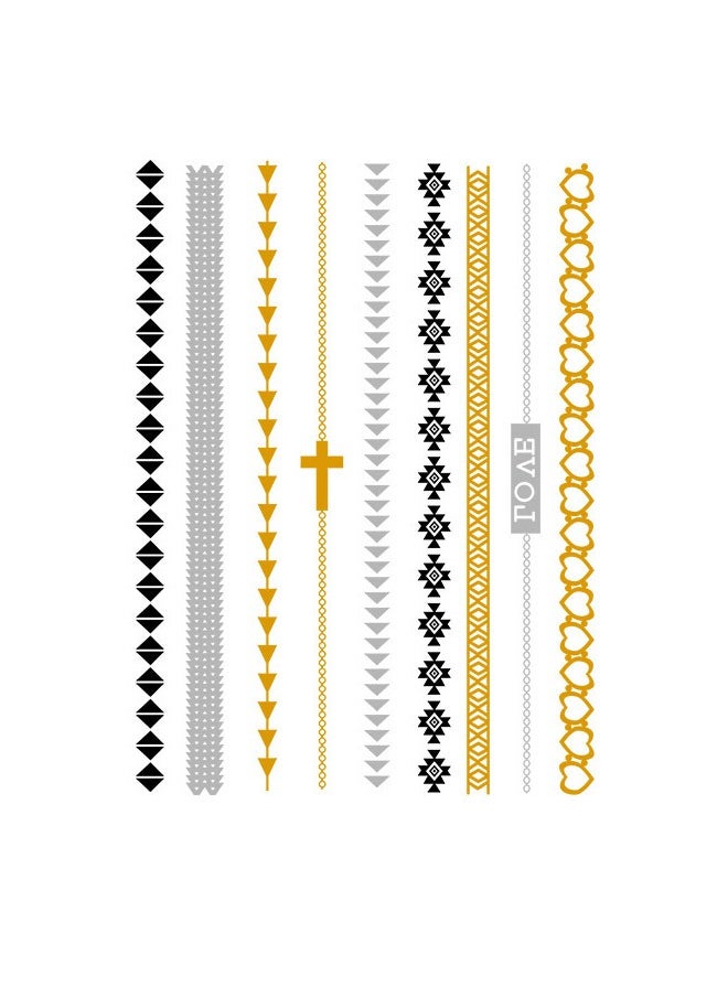 3 Sheets Metallic Gold Temporary Tattoos, Shimmer Waterproof Fake Tattoos Long Lasting Glitter Stickers