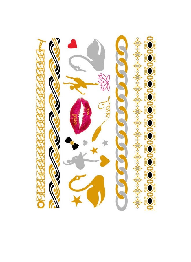 3 Sheets Metallic Gold Temporary Tattoos, Shimmer Waterproof Fake Tattoos Long Lasting Glitter Stickers