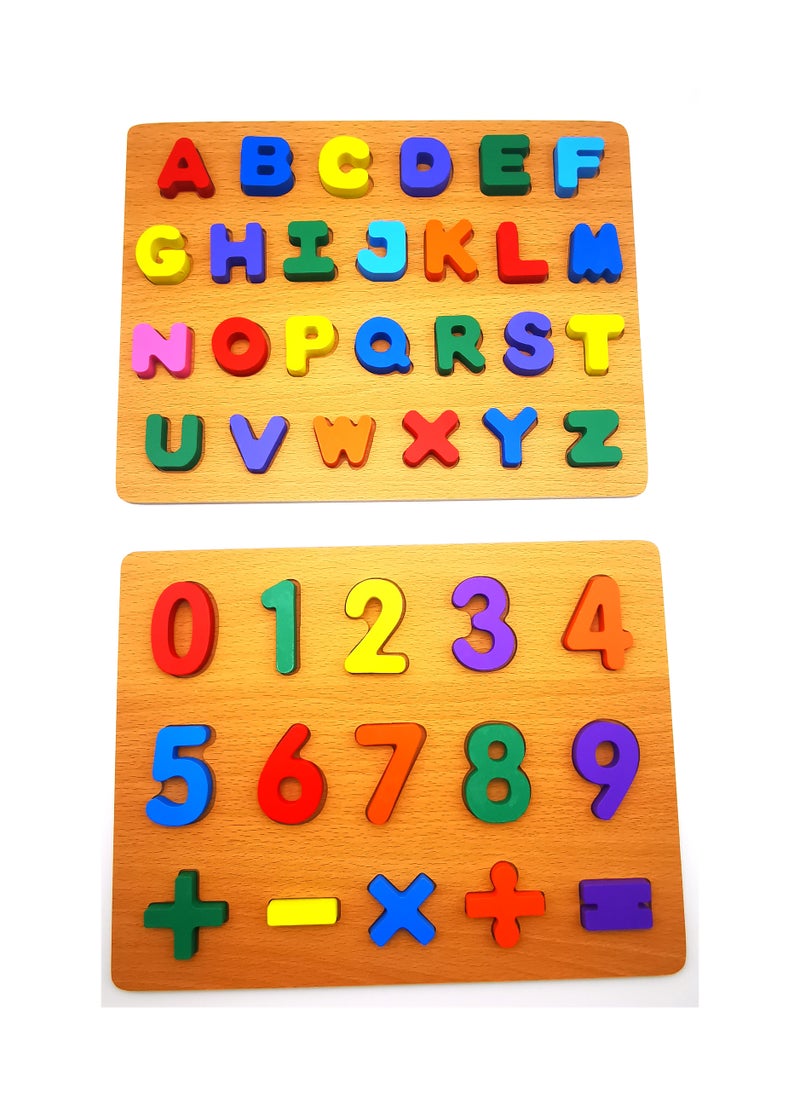 Wooden Alphabet & Number Puzzles: Early Education Toys for Toddlers , One Wooden Puzzles, Math, Alphabet, and Numbers for Preschoolers