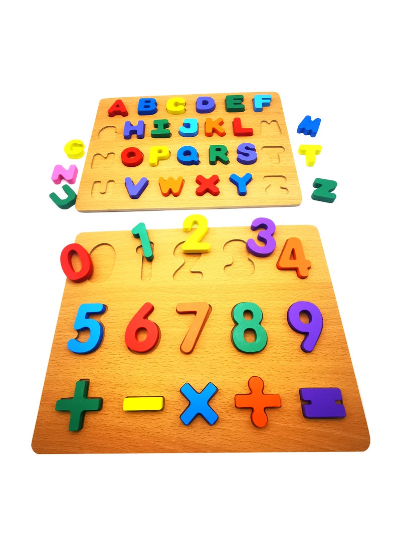 Wooden Alphabet & Number Puzzles: Early Education Toys for Toddlers , One Wooden Puzzles, Math, Alphabet, and Numbers for Preschoolers