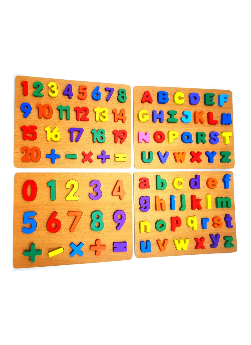 ABC and 123 Wooden  Puzzle Set of 4 – Uppercase, Lowercase Letters & Numbers for Toddlers | Montessori Educational Learning Toy