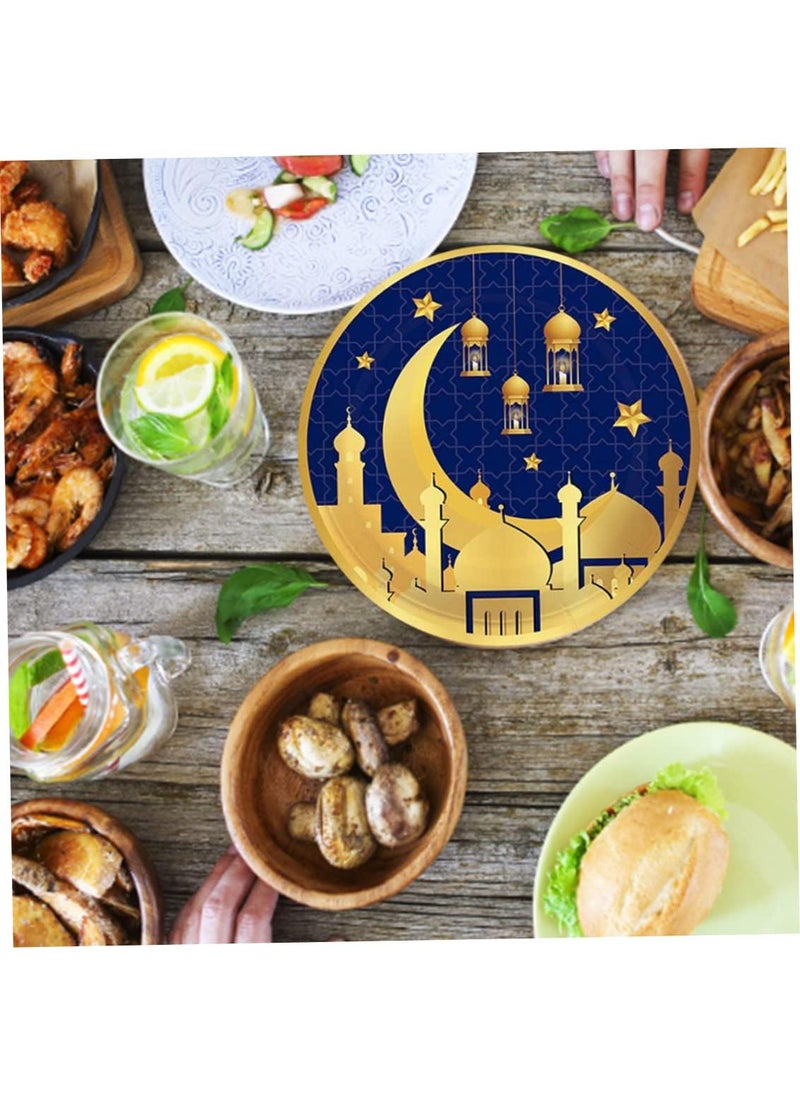 48 Pcs Eid Mubarak Tableware Set Ramadan Mubarak Party Dinnerware Set Include Paper Plates Napkins Cups Forks For Eid Mubarak Muslim Ramadan Party Supplies Blue
