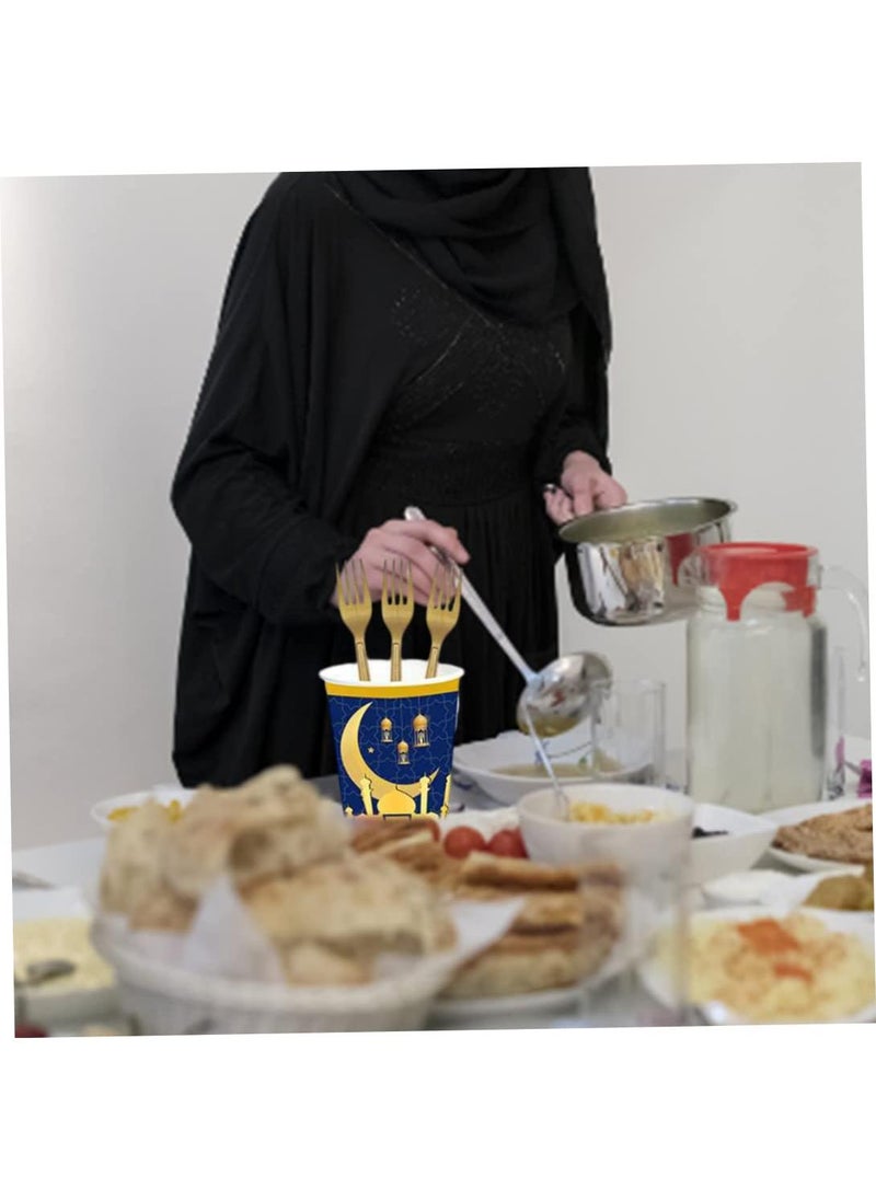 48 Pcs Eid Mubarak Tableware Set Ramadan Mubarak Party Dinnerware Set Include Paper Plates Napkins Cups Forks For Eid Mubarak Muslim Ramadan Party Supplies Blue