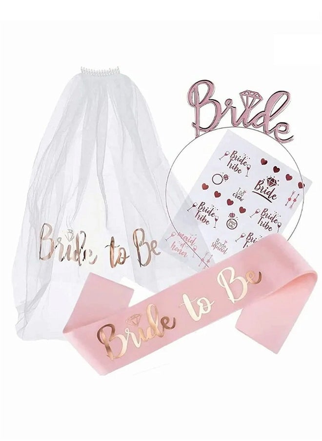 Bride to Be Decoration Set, Bride Sash, Headband Tiara, Bride Veil with Comb, Rhinestone Tiara, Pre-Strung Banner, Bride to Be Gifts Decorations Wedding