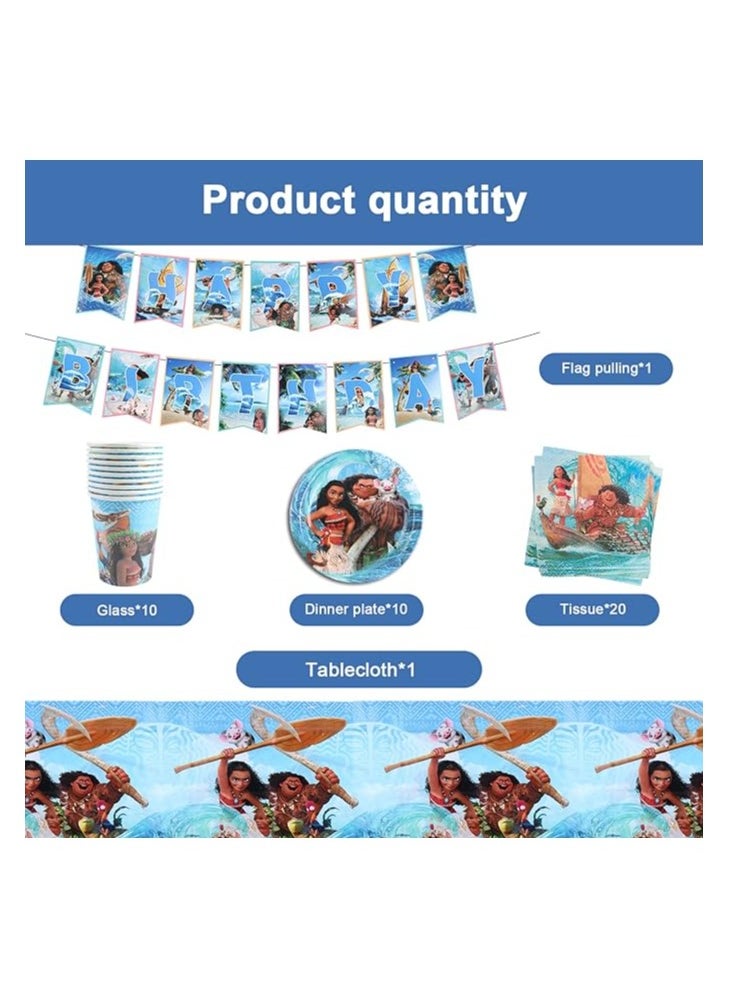 Moana Tableware, Party Decoration, Birthday Tableware Set, Party Supplies Set, Birthday Decorations Including Banner Tablecloths Plates Cups Napkins