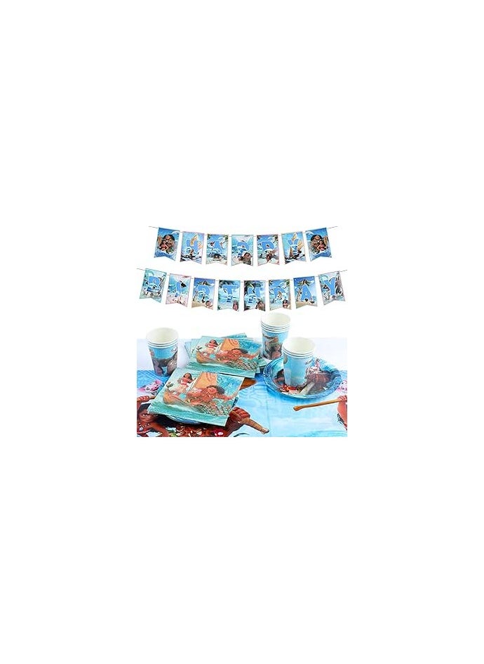 Moana Tableware, Party Decoration, Birthday Tableware Set, Party Supplies Set, Birthday Decorations Including Banner Tablecloths Plates Cups Napkins