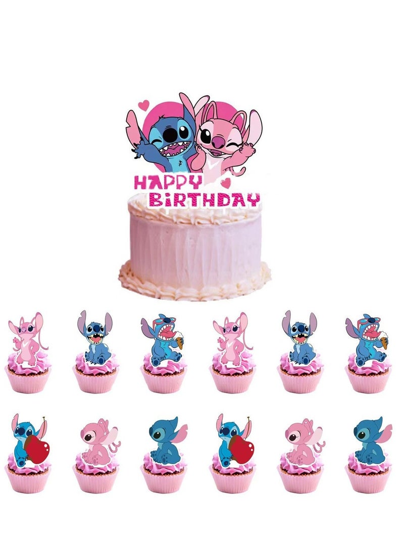 Lilo & Stitch Birthday & Party Decoration Set, 50 Pcs Stitch & Lilo Cartoon Party Favor for Kids , Included Banners, Cake Decoration, Balloons