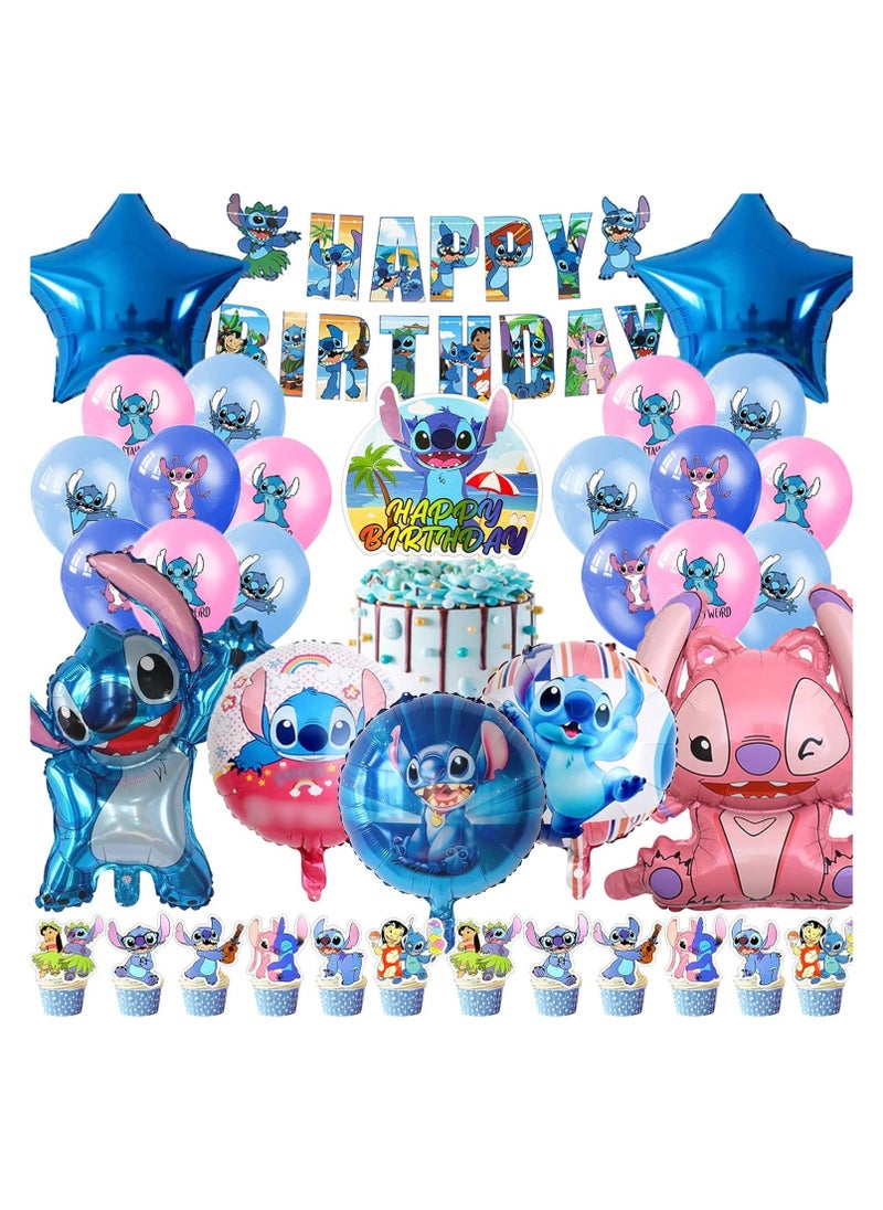 Lilo & Stitch Birthday & Party Decoration Set, 38 Pcs Stitch & Lilo Cartoon Party Favor for Kids , Included Banners, Cake Decoration, Balloons