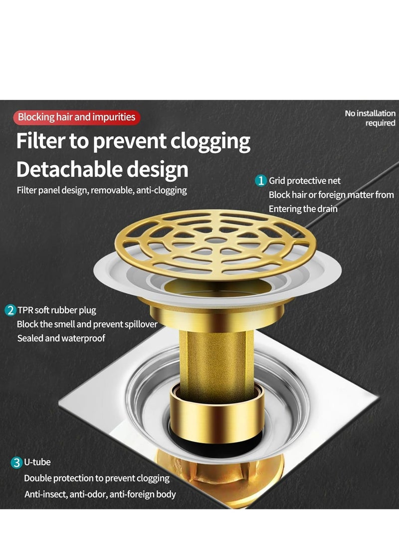 2-Pack Odor-Proof Floor Drain with Removable Strainer, Hair Catcher for Drains ≥1.3