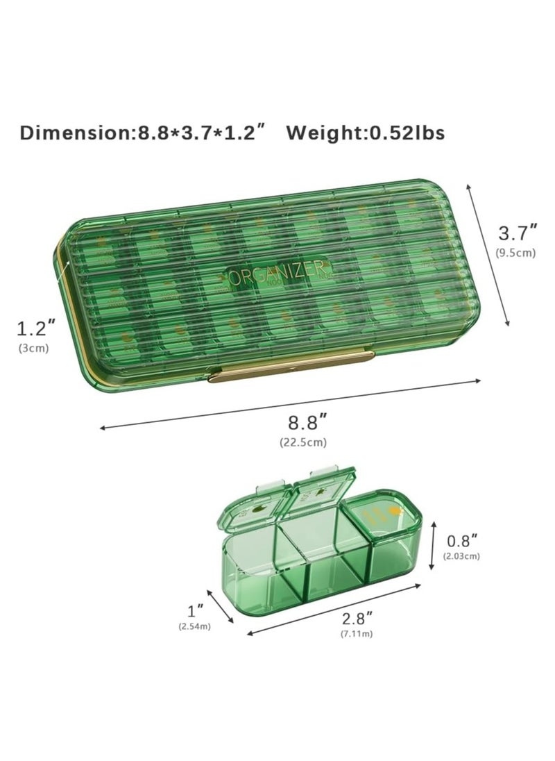 7-Day Pill Organizer, Portable Weekly Medicine Box with 21 Large Compartments (Green)