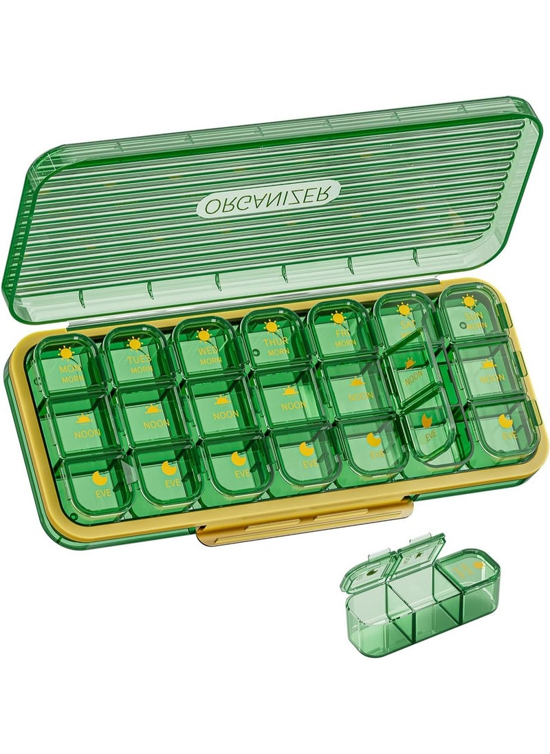 7-Day Pill Organizer, Portable Weekly Medicine Box with 21 Large Compartments (Green)