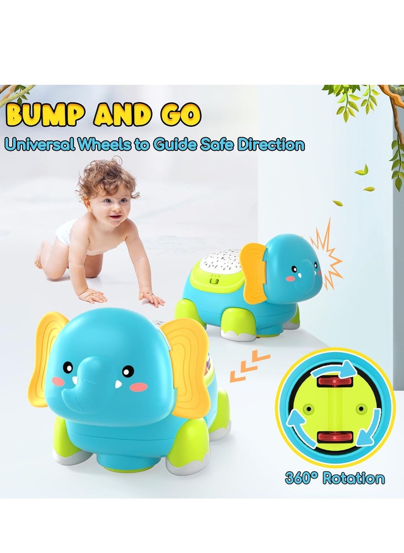 Baby Crawling Elephant Toys, Developmental Musical Toys with Light u0026 Sound Projector, Montessori Tummy Time Toy for Boys ＆ Girls Gift