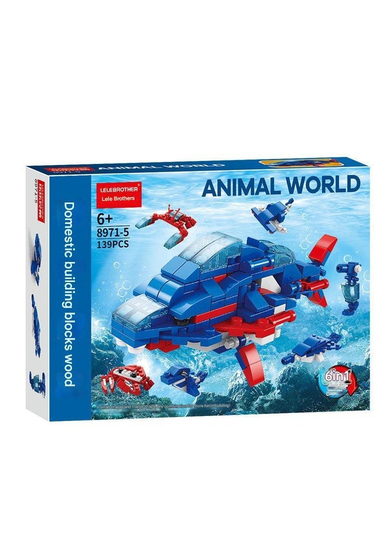 Six-in-one deformation whale boat engineering car airplane puzzle building blocks boy interesting toys holiday birthday gift