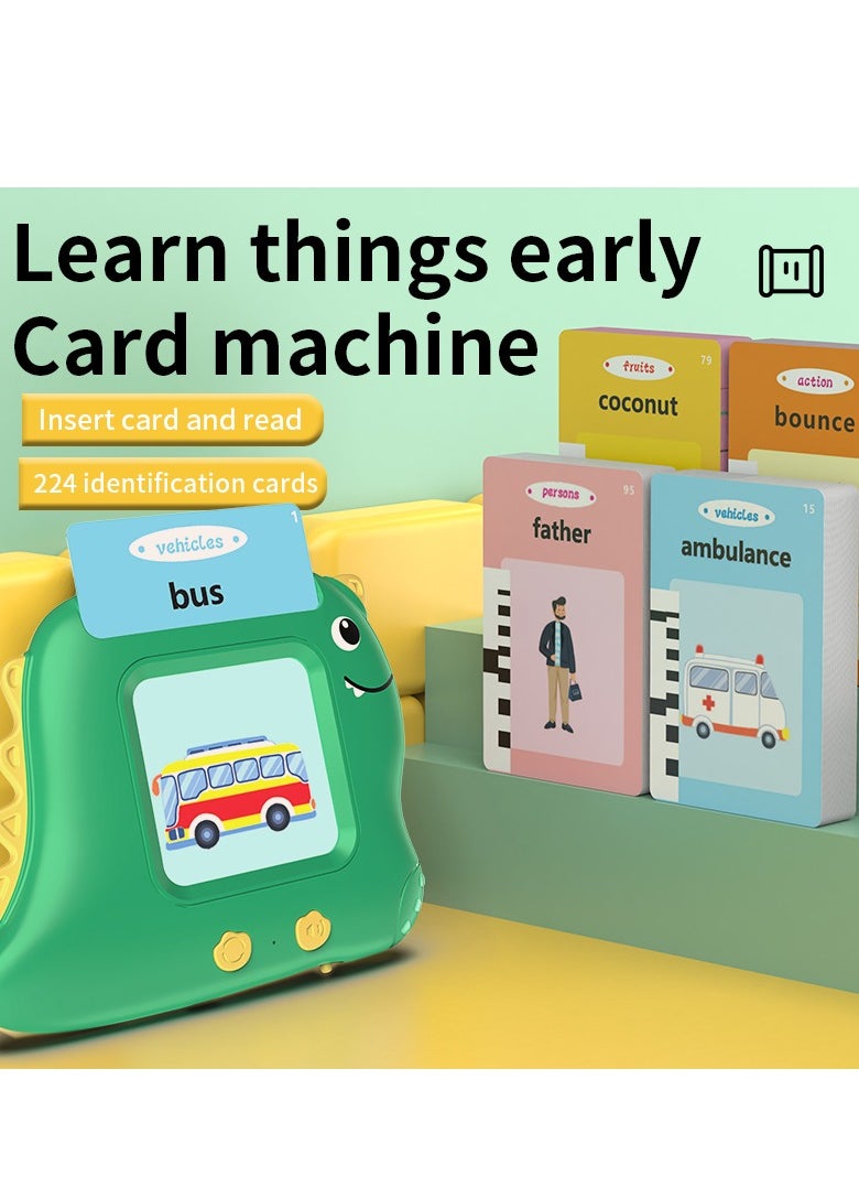 Talking Flash Cards Machine for Kids with Green Dinosaur Arabic Flashcards - Early Education Sound Learning Card Reader, 112 Cards (224 Sides) - Available in Pink Color