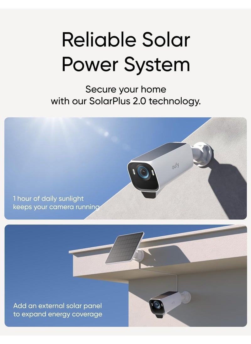 eufy Security eufyCam S3 Pro 4-Cam Kit Solar Security Camera Outdoor Wireless with Solar Panel, Colour Night Vision, 4K, Forever Power 2.0, Face Recognition AI, Expandable Local Storage No Monthly Fee