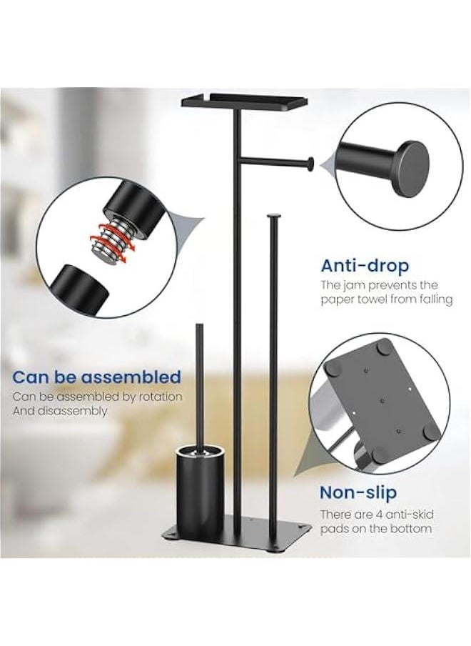 Toilet Paper Holder Stand, Bathroom Toilet Paper Roll Holder Stand, FreeStanding Toilet Paper Holder with Top Shelf Storage Reserve Tray, Bathroom Toilet Brushes & Weighted Base