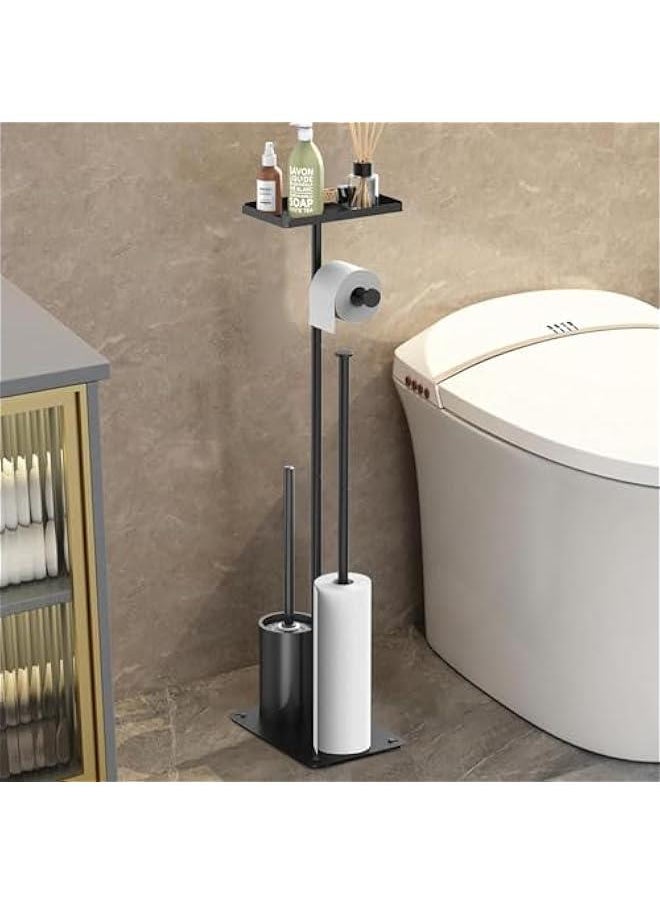 Toilet Paper Holder Stand, Bathroom Toilet Paper Roll Holder Stand, FreeStanding Toilet Paper Holder with Top Shelf Storage Reserve Tray, Bathroom Toilet Brushes & Weighted Base