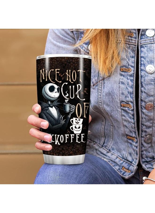 Insulated Tumbler Nightmare Before Coffee Lover Mug Skeleton Movie Cartoon 20 Oz Stainless Steel Cup Tumblers Gift Presents For Birthday Christmas