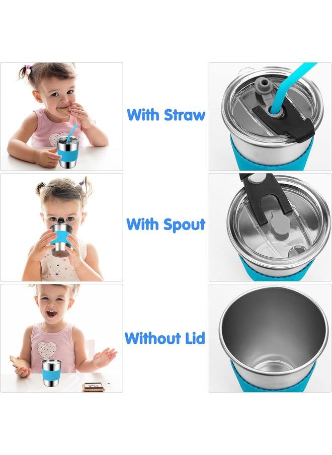 Kids Cups with Straws Spill Proof, Stainless Steel Sippy Cups with Lids, 12oz Toddlers Straws Tumbler, 6 Pack Unbreakable Water Glasses for Children, Adults, Outdoor, Indoor