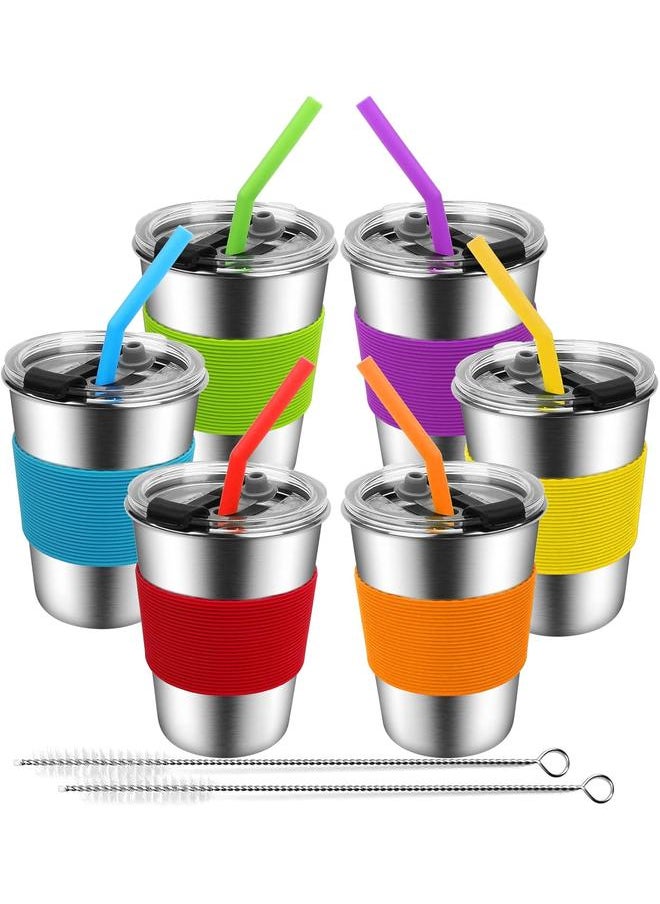 Kids Cups with Straws Spill Proof, Stainless Steel Sippy Cups with Lids, 12oz Toddlers Straws Tumbler, 6 Pack Unbreakable Water Glasses for Children, Adults, Outdoor, Indoor