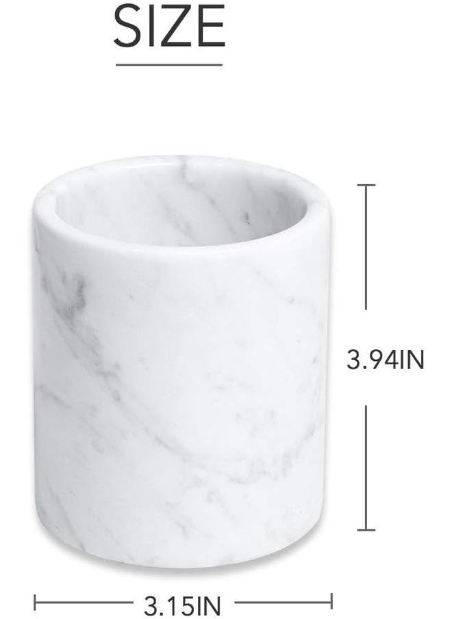 Natural Marble Pencil Pen Holder Stand for Desk, Makeup Brush Cup for Girls, Bathroom Tumbler Cup, Durable Office & Home Organizer Pencil Holder (White)