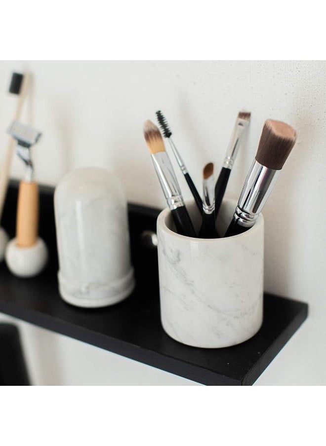 Natural Marble Pencil Pen Holder Stand for Desk, Makeup Brush Cup for Girls, Bathroom Tumbler Cup, Durable Office & Home Organizer Pencil Holder (White)