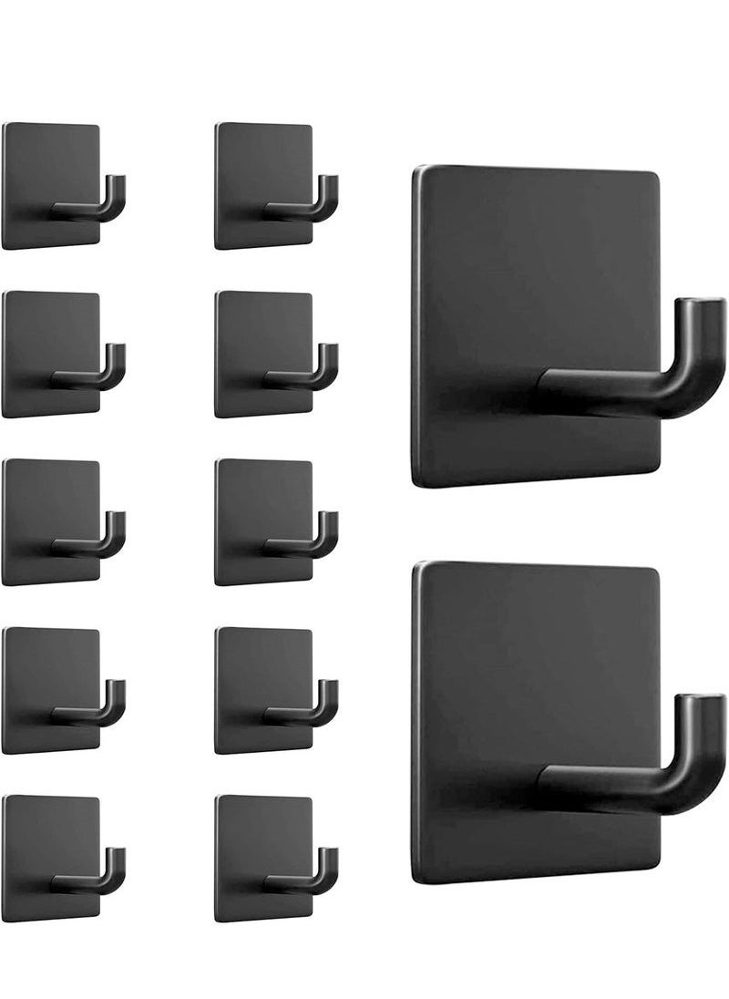 12 Pieces Coat Hooks 304 Stainless Steel Waterproof Hooks Hat Rack Robe Hook Wall Hooks Black