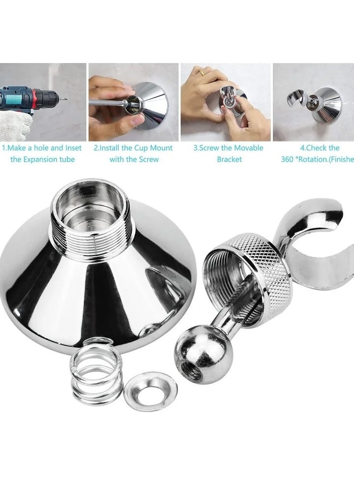 Shower Head Holder, Adjustable Removable Wall Bracket Zinc Alloy Bathroom Wand Mounted with Screw for Standard Handheld Hose