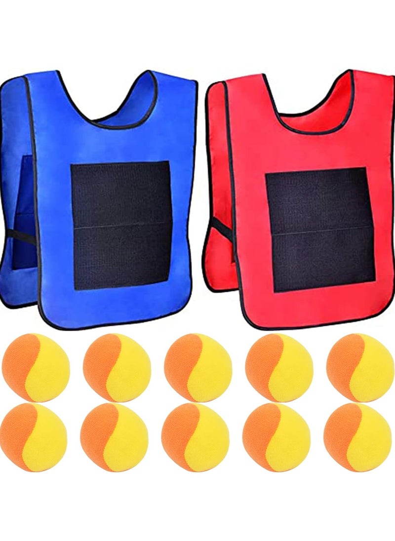 Dodgeball Game Set, 2 Sticky Target Vests with 10 Cotton Balls(Random Color) Throwing Target Game Parent-Child Interaction Playground Games Toy for Indoor Outdoor