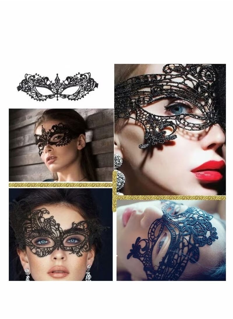 4 Pieces Women Lace Eye Mask, Masquerade Masks Mysterious Face Venetian Eyemask for Carnival Party Costume Ball, Black