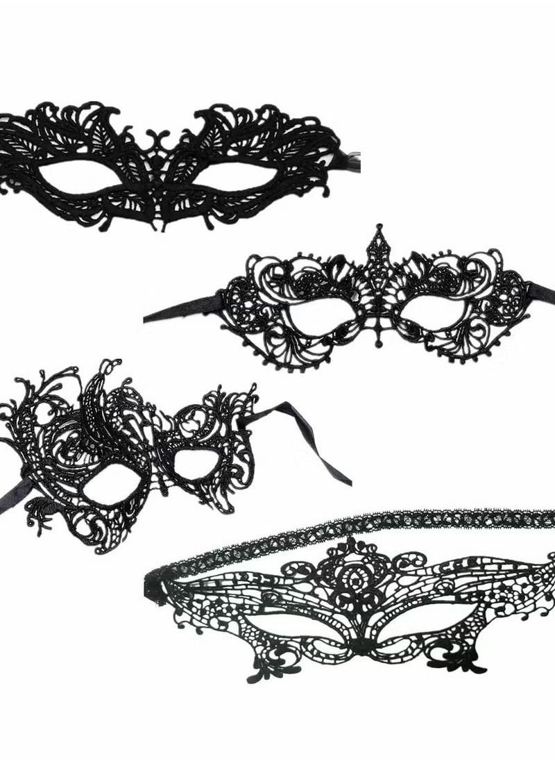 4 Pieces Women Lace Eye Mask, Masquerade Masks Mysterious Face Venetian Eyemask for Carnival Party Costume Ball, Black