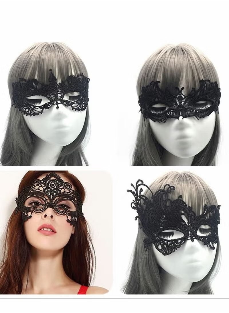 4 Pieces Women Lace Eye Mask, Masquerade Masks Mysterious Face Venetian Eyemask for Carnival Party Costume Ball, Black