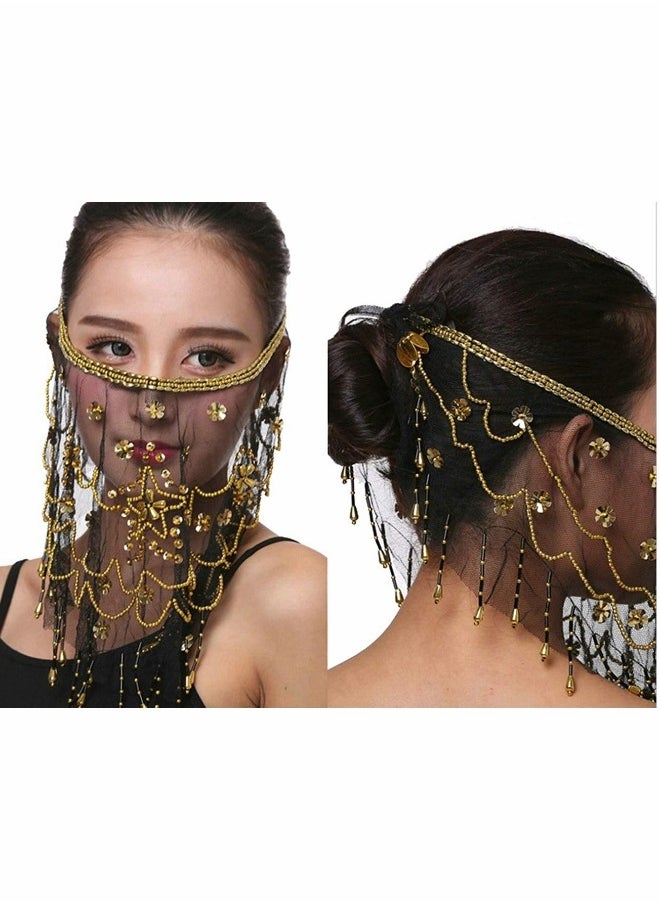 Women Belly Dance Face Veil, Belly Dance Face Veil Beads Sequins