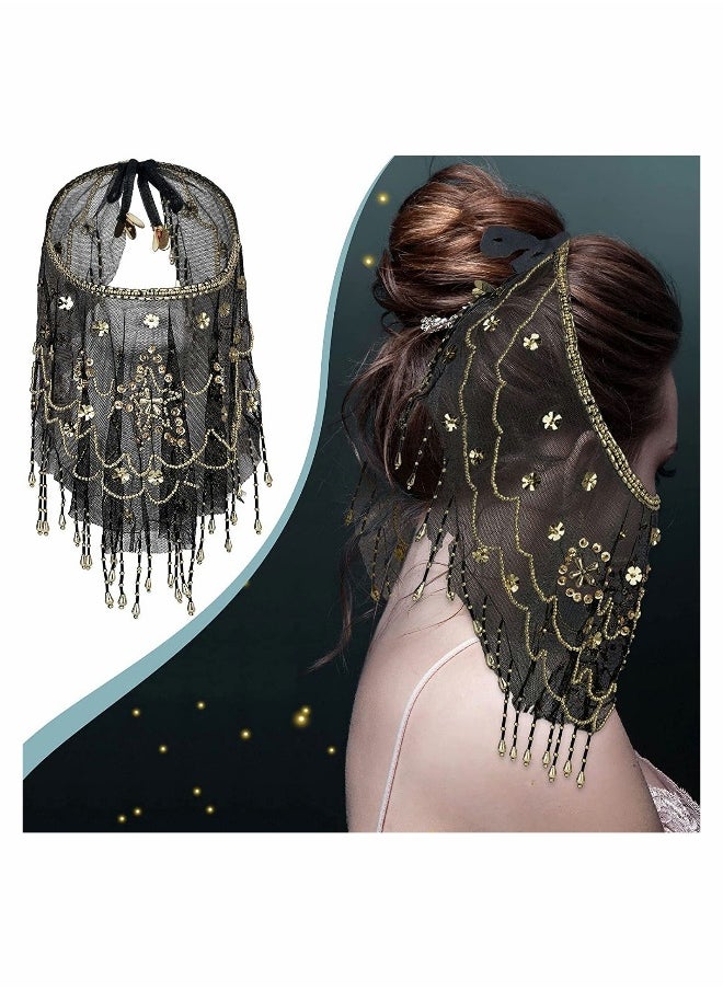 Women Belly Dance Face Veil, Belly Dance Face Veil Beads Sequins