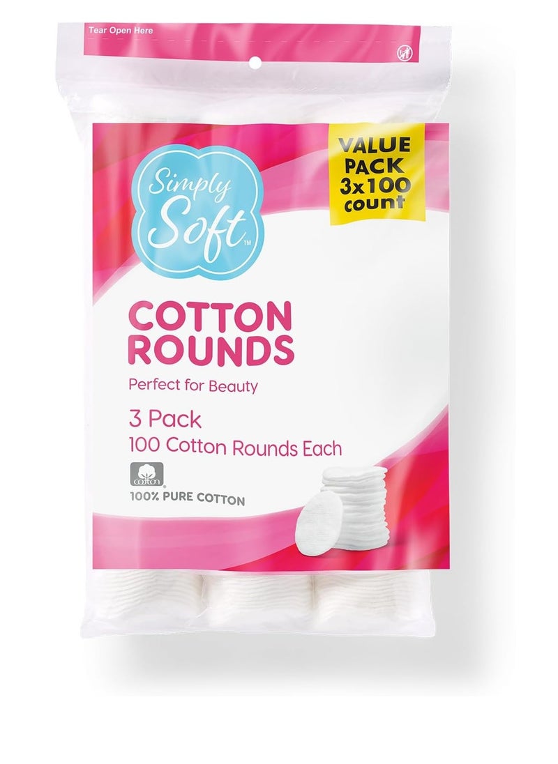 Medline Simply Soft Cotton Rounds (300 Count), 100% Cotton Absorbent and Textured Cotton Pads, Lint-Free