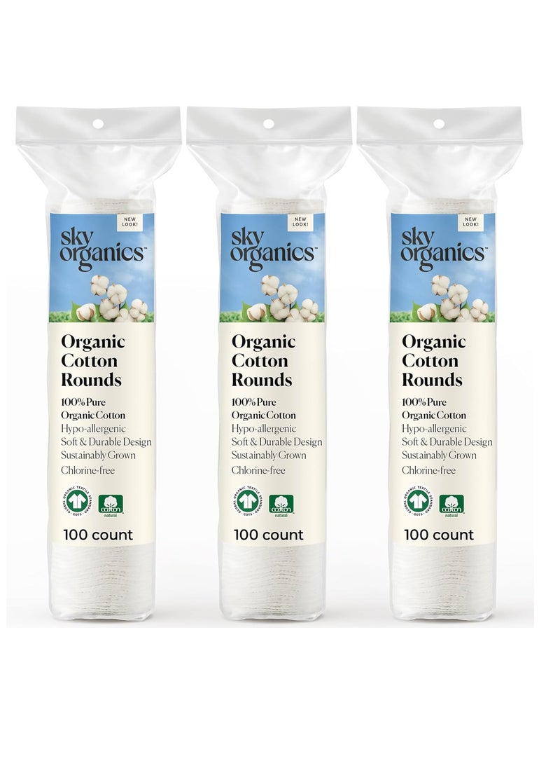 Sky Organics Organic Cotton Rounds for Sensitive Skin, 100% Pure GOTS Certified Organic for Beauty & Personal Care, 300 ct