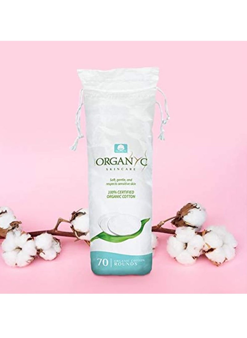 Organyc 100% Organic Cotton Rounds - Biodegradable Cotton, Chemical Free, For Sensitive Skin (70 Count) - Daily Cosmetics. Beauty and Personal Care