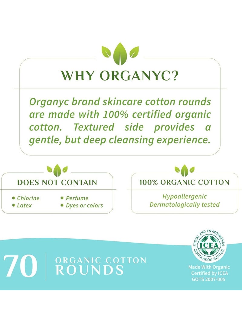 Organyc 100% Organic Cotton Rounds - Biodegradable Cotton, Chemical Free, For Sensitive Skin (70 Count) - Daily Cosmetics. Beauty and Personal Care