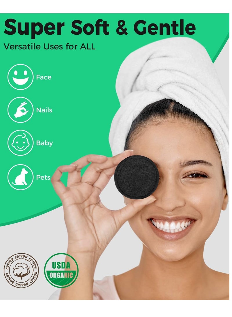 ProCIV Reusable Makeup Remover Pads - 25 Packs Washable Organic Reusable Cotton Rounds for All Skin Types & Toner with Laundry Bag, Eco Friendly Zero Waste Reusable Cotton Pads Travel Gadgets (Black)