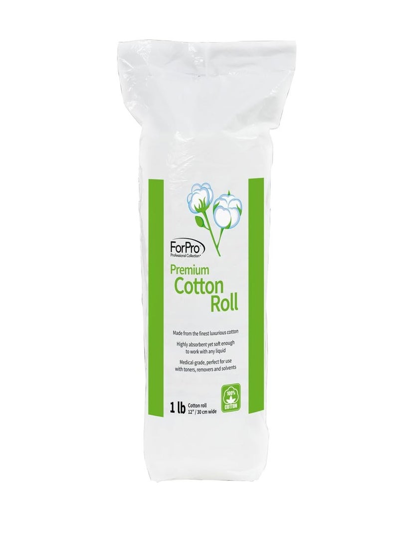 ForPro Professional Collection Premium Cotton Roll for Cosmetic Application and Product Removal, White, 12” Wide, 1 Lb.