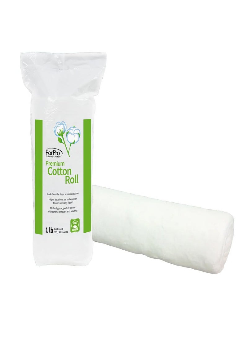 ForPro Professional Collection Premium Cotton Roll for Cosmetic Application and Product Removal, White, 12” Wide, 1 Lb.