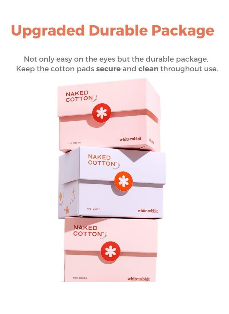 White Rabbit - NAKED COTTON Textured - Perforated Facial Cotton Pads - For Makeup Remover, Toner, Mask - 100% Cotton, Unbleached, Lint-Free - Exfoliating & Durable - Natural & Cruelty-Free - 200 Count