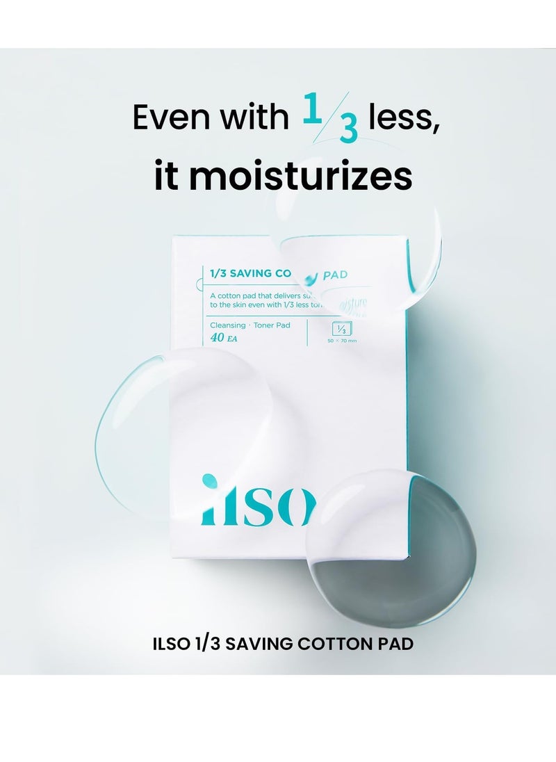 ILSO 1/3 Saving Cotton Pad, Thin Layer Perfect for DIY Toner pad and mask, 40 Sheets, Korean Skincare (50 x 70mm)