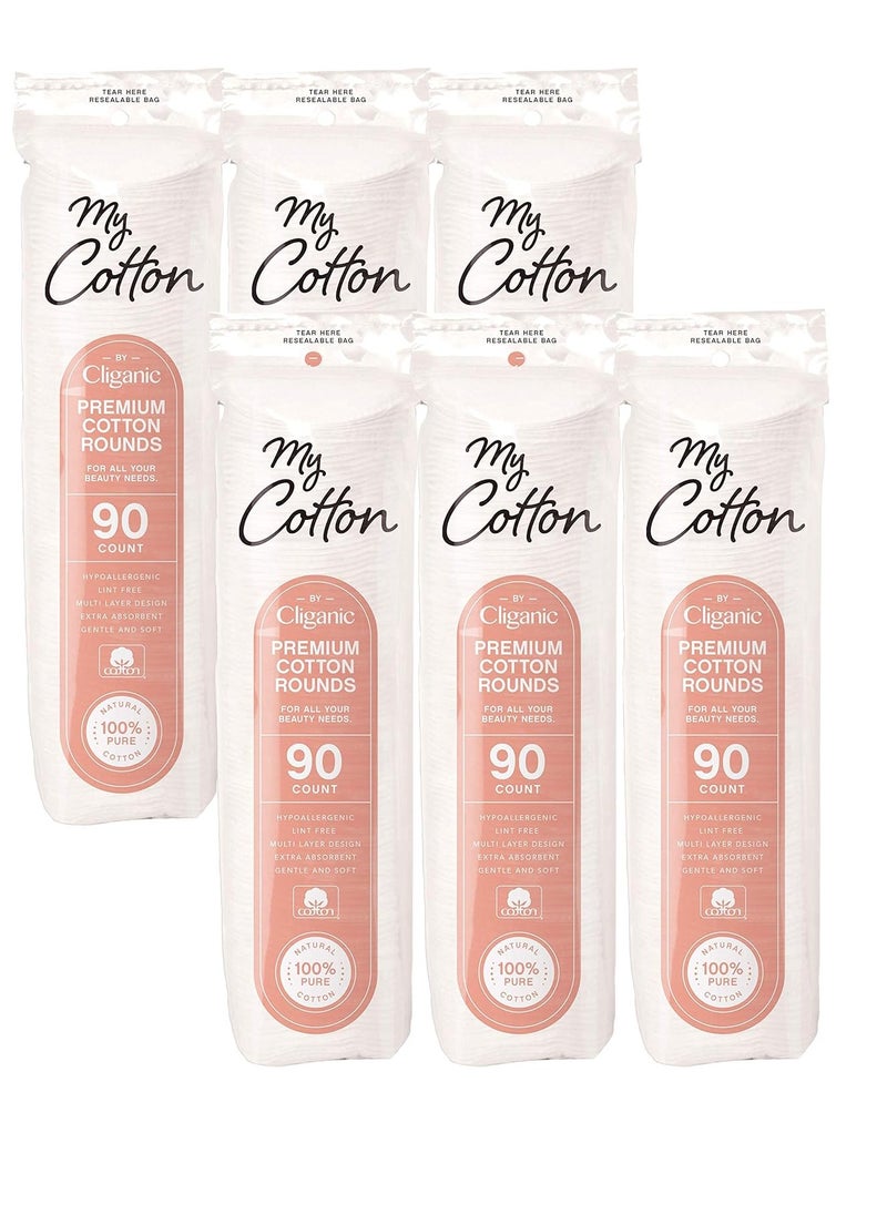 Cliganic My Cotton Premium Cotton Rounds for Face (540 Count) | Makeup Remover Pads, Hypoallergenic, Lint-Free | 100% Pure Cotton