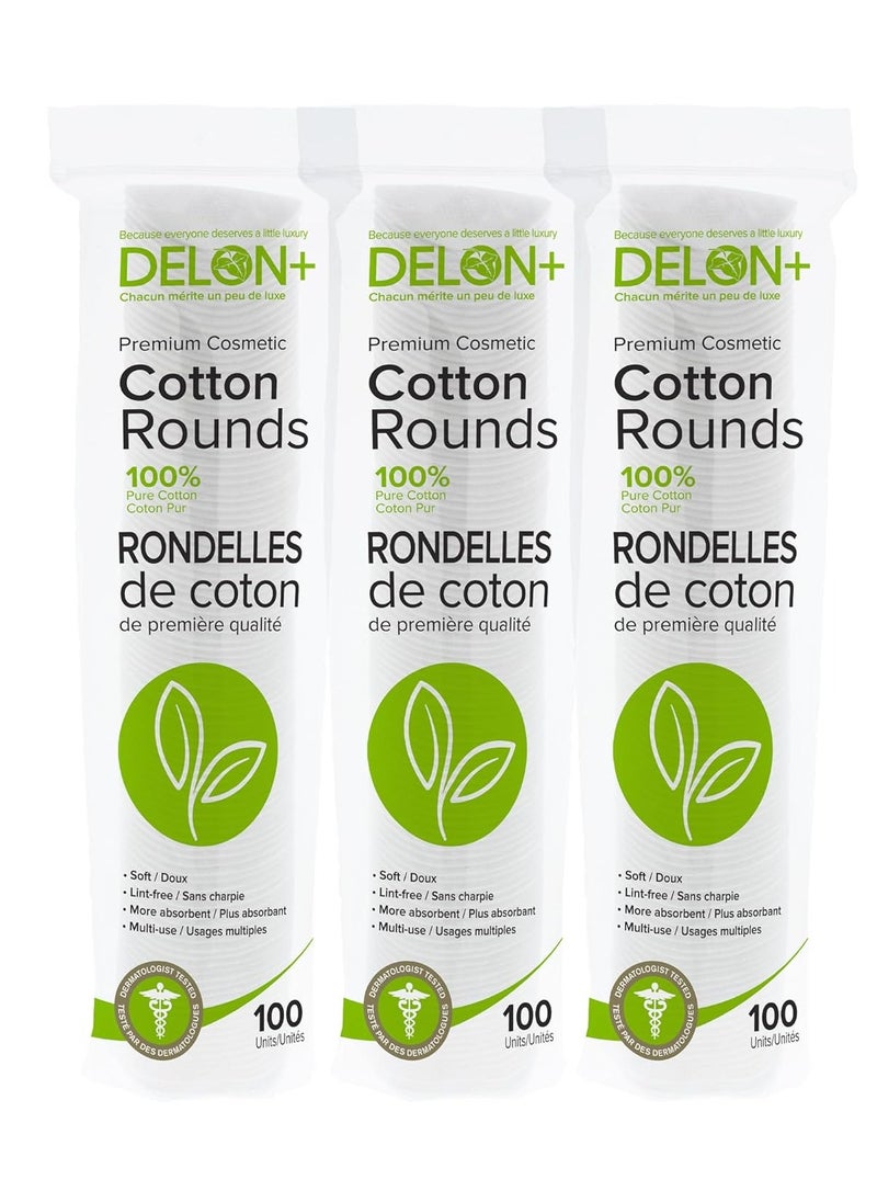 Delon Premium Cotton Rounds - 100% Hypoallergenic, Lint-Free, 2-Sided Makeup & Nail Polish Remover Pads, 100 Count - Choose Your Pack