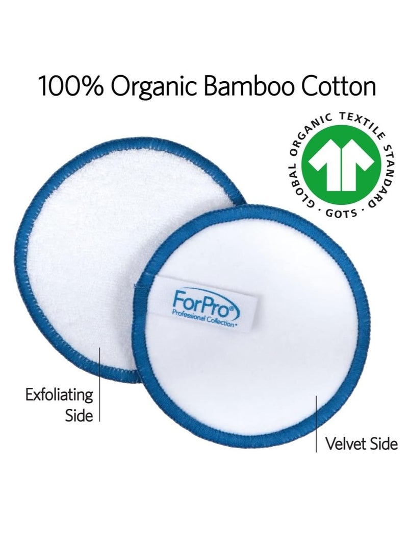 ForPro Professional Collection Expert Reusable Cotton Rounds (20 Pack), 100% Organic and Bamboo Makeup Remover Pads, Includes Drawstring Laundry Bag and Storage Container